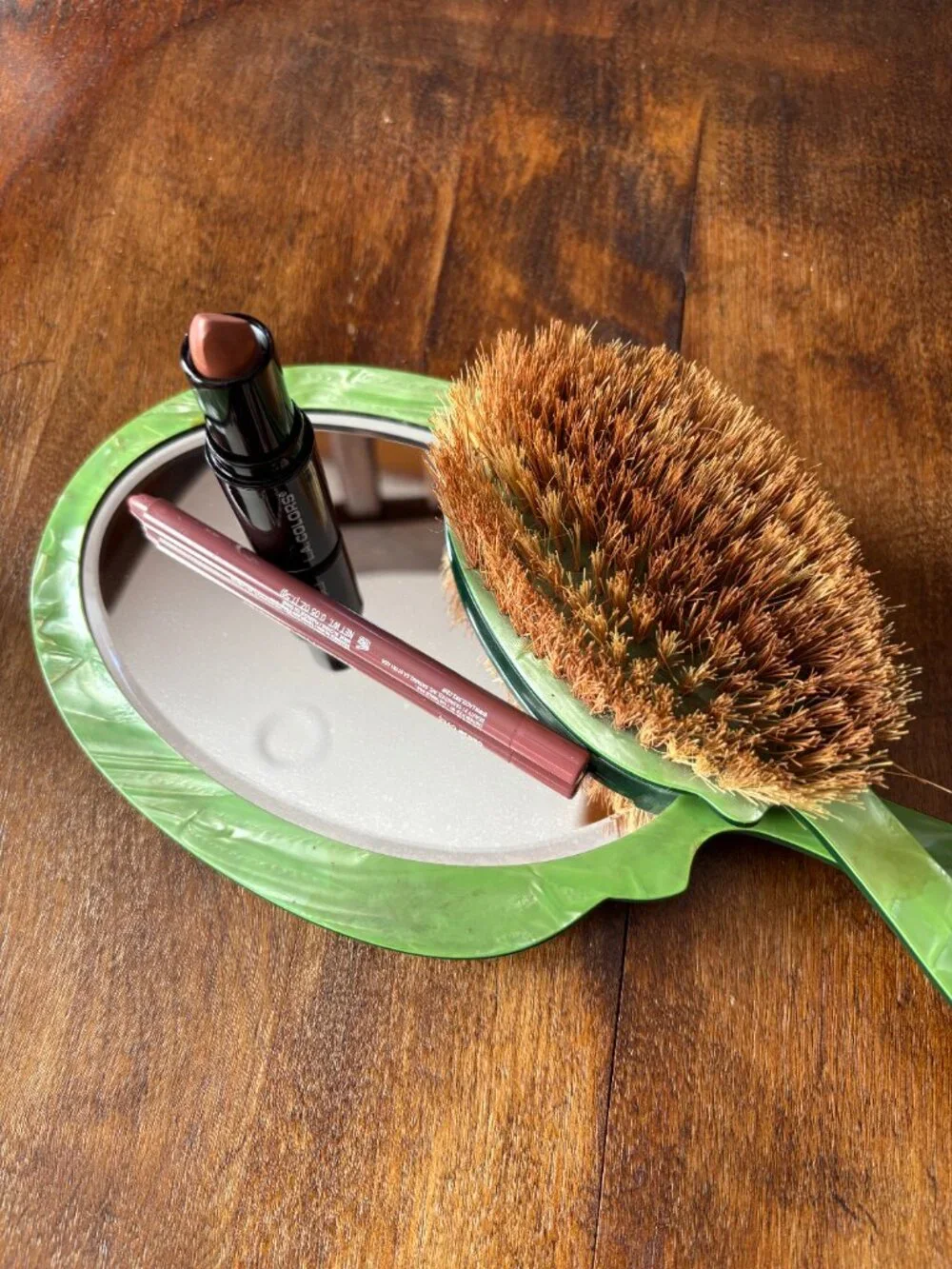 Marbled Green Vanity Set – Art Deco Mirror & Brush - Vintage